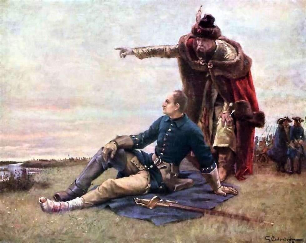 Charles XII and Mazepa at the Dnieper River after Poltava by Gustaf Cederström.