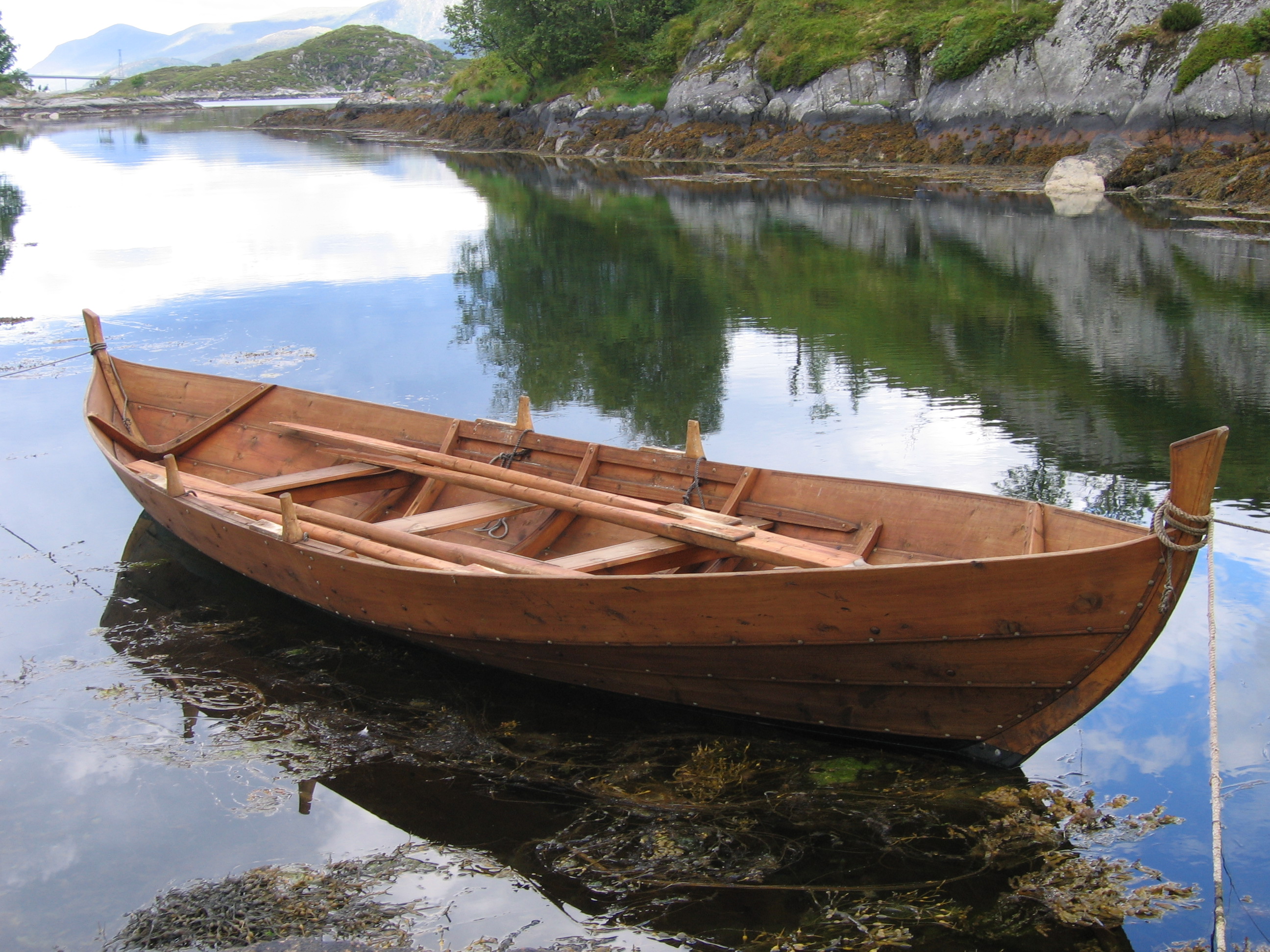 Wooden Row Boat With Motor