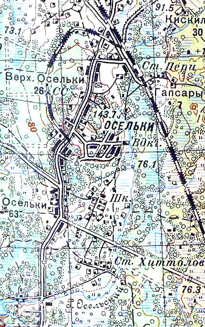 Деревни и посёлок Осельки на карте 1939 года.