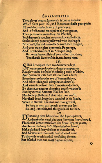 A facsimile of the original printing of Shakespeare's Sonnet 18