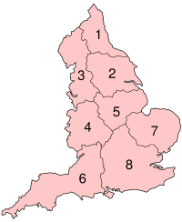 Redcliffe-Maud proposed provinces; East Anglia is marked 7 England RedcliffeMaud Provinces.png