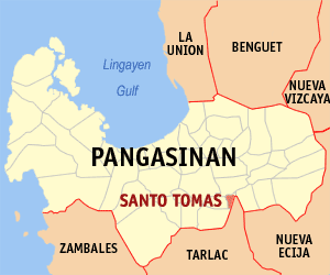 Mapa han Pangasinan nga nagpapakita kon hain nahamutang an Santo Tomas