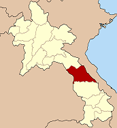 Map of Laos highlighting ខេត្ត​ខាំមួន Province}