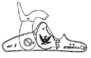 "Ilustración de la llave de un fusil Modelo 1855. La pequeña placa con el águila es la cubierta del cebador de cinta Maynard".