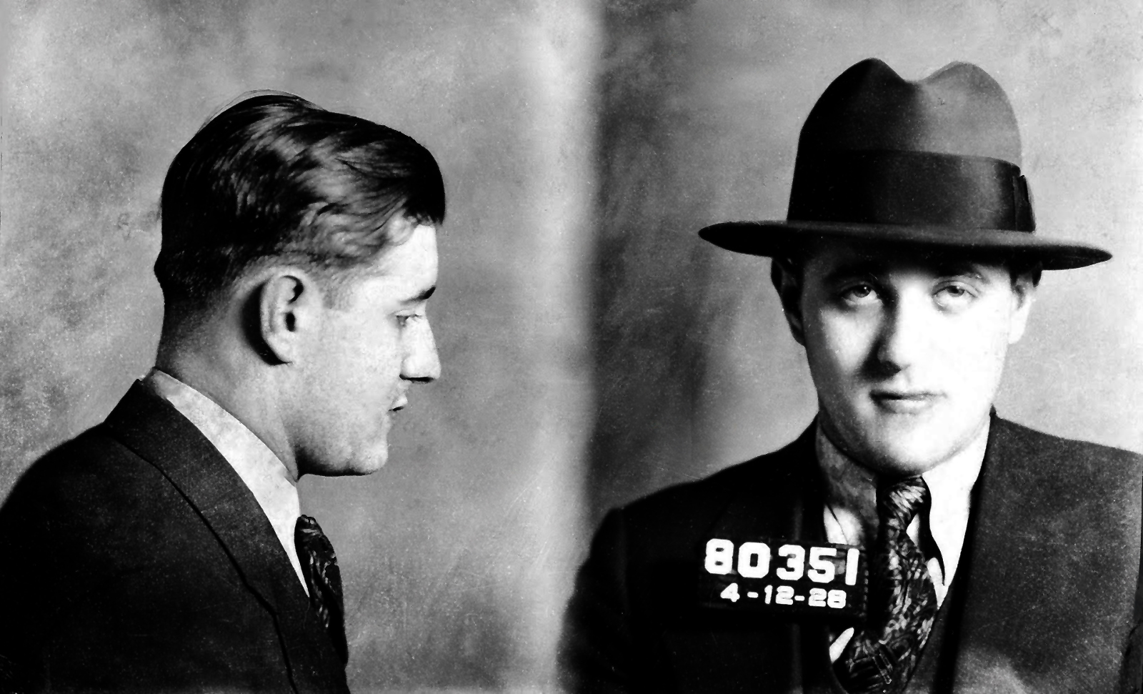 Mug shot of Benjamin Siegel, Jewish-American Mobster, taken by the New York Police Department, 1920s