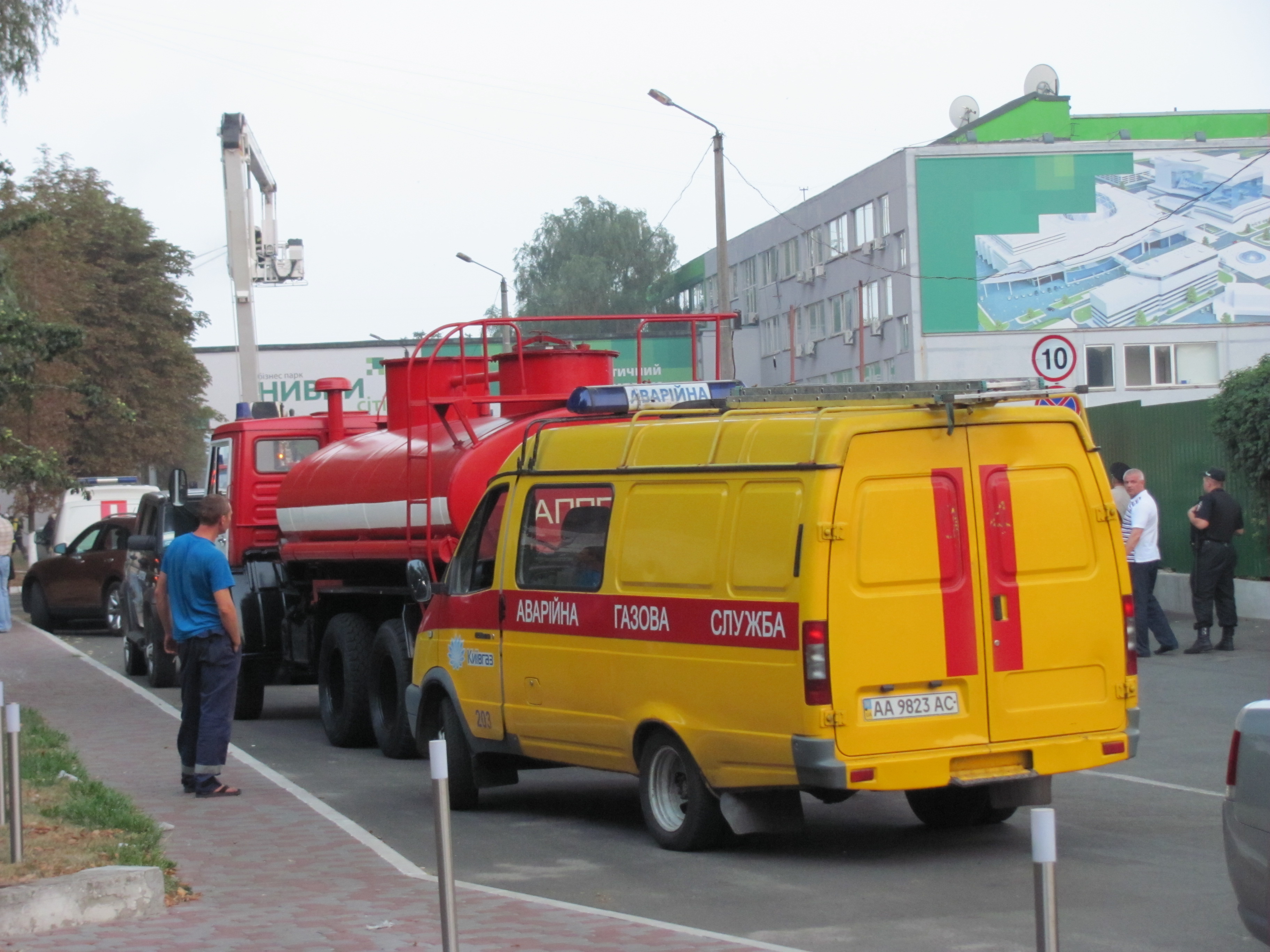 Gas network emergency vehicle responding to a major fire in Kiev, Ukraine