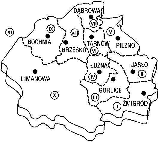 Mapa okręgów cmentarnych Oddziału Grobów Wojennych C. i K. Komendantury Wojskowej w Krakowie