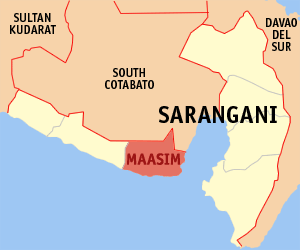 Mapa sa Sarangani nga nagpakita kon asa nahimutang ang Maasim