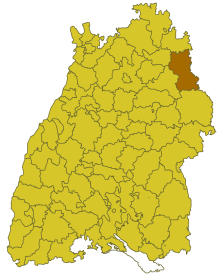 Elhelyezkedése Baden-Württemberg térképén