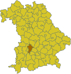 Landkreis Aichach-Friedbergs läge i Bayern