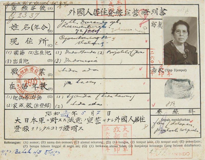 COLLECTIE TROPENMUSEUM Japans Indonesische identiteitskaart op naam van J.M. Durand- Leeuwenburgh TMnr 5615-9.jpg