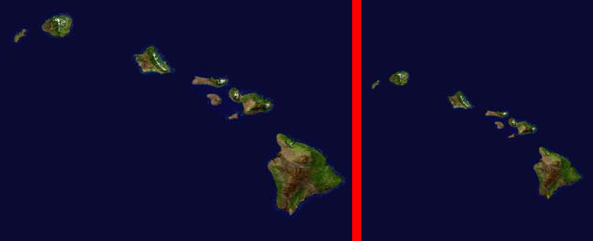 A comparision of the two images with Image:Whole world - land and oceans 12000.jpg on the left and Image:Whole world - land and oceans.jpg on the right