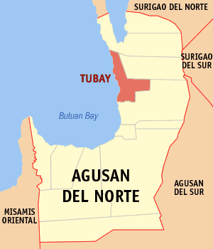 Bản đồ của Agusan del Norte với vị trí của Tubay