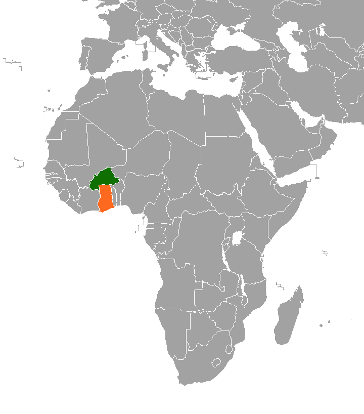 Карта с указанием местоположения Ганы и Буркина-Фасо