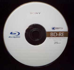 A photo of a blank rewritable Blu-ray disc. Th...