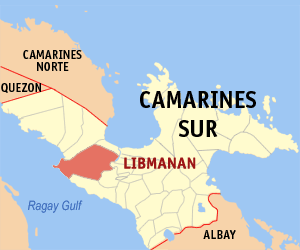 Map of Camarines Sur showing the location of Libmanan