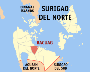 Mapa han Surigao del Norte nga nagpapakita kon hain an Bacuag