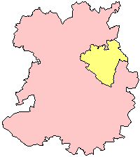 Telford and Wrekin (in yellow) shown within Shropshire (in pink)