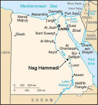 Nag Hammadi destacat en un mapa d'Egipte