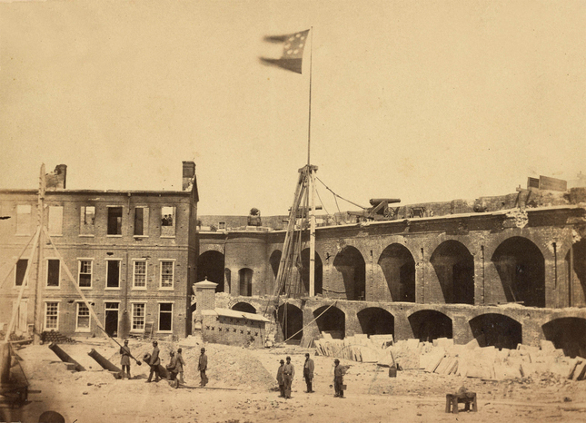 1861, inside the fort flying the Confederate Flag
