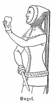 Line drawing of a man wearing a gugel.