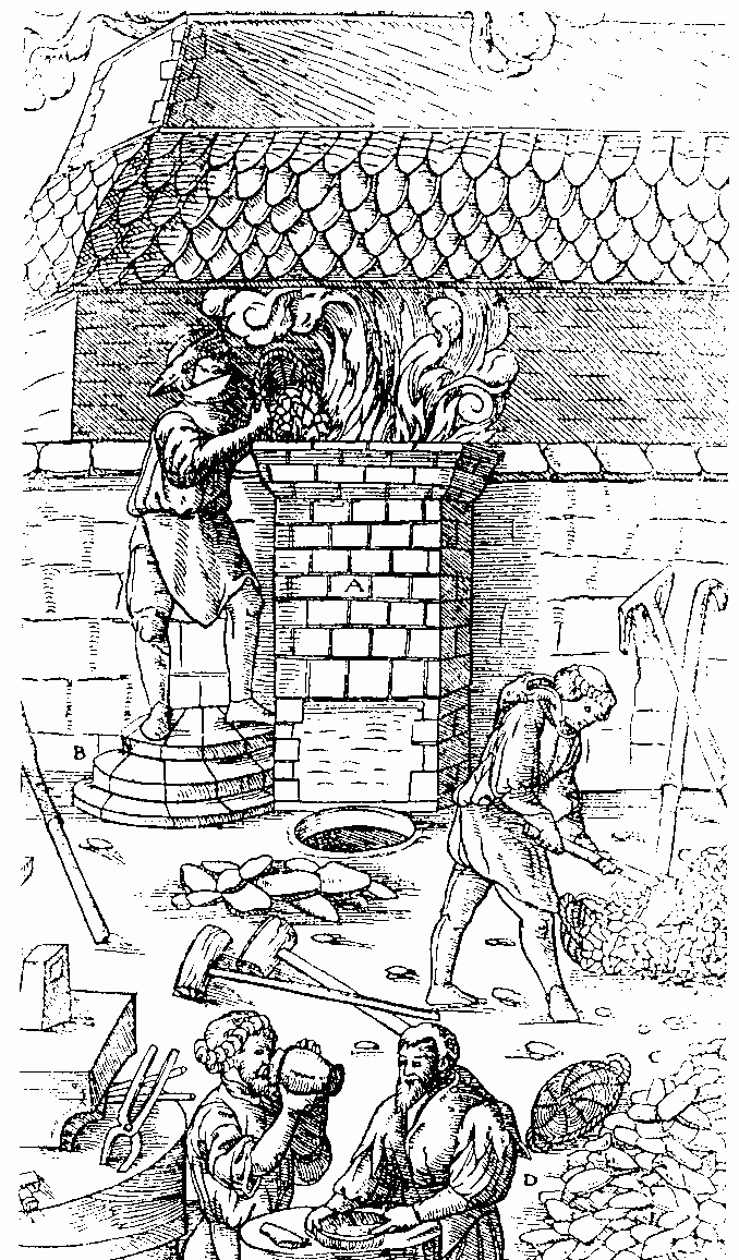 Iron smelting in the Middle Ages. 