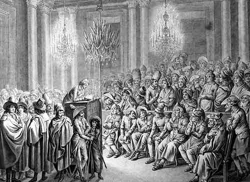 thumb Reunión del club jacobino de Maguncia en el antiguo Palacio electoral. Friedrich Georg Pape presentó allí sus tesis sobre la relación entre la constitución francesa y la Iglesia católica el 25 de noviembre de 1792.