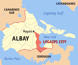 Map of Albay showing the location of Legazpi