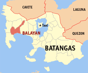 Mapa han Batangas nga nagpapakita kon hain nahimutang an Balayan