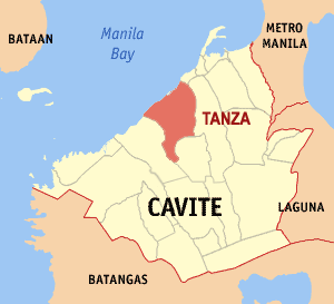Map of Cavite showing the location of Tanza
