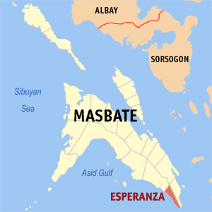 Mapa sa Masbate nga nagpakita kon asa nahimutang ang Esperanza
