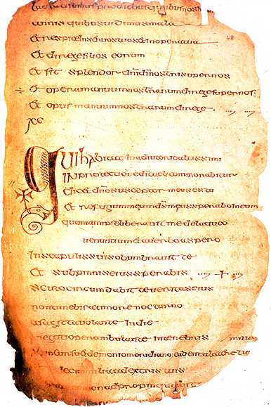 Seite aus dem Buch "Cathach", bei dem es sich um den von St. Columba widerrechtlich kopierten Psalter handeln soll. (Quelle: Wikipedia/Wikicommons)