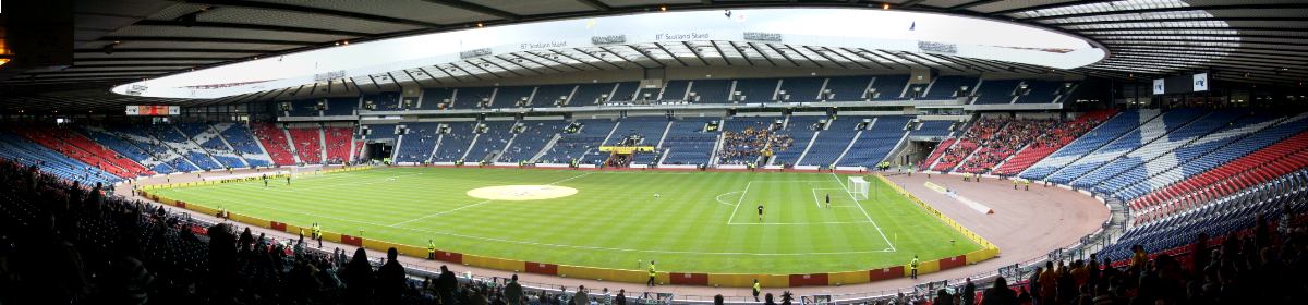 Panoramaudsigt på Hampden Park. Set fra nordenden