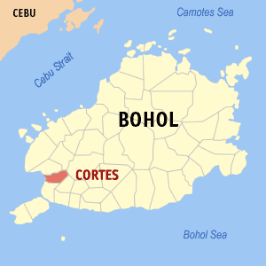 Mapa han Bohol nga nagpapakita kon hain nahamutangan an Cortes