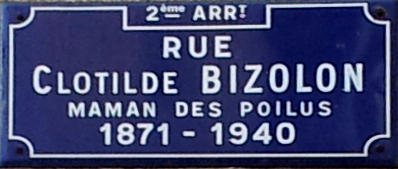 La plaque de la rue Clotilde-Bizolon, Lyon 2e.