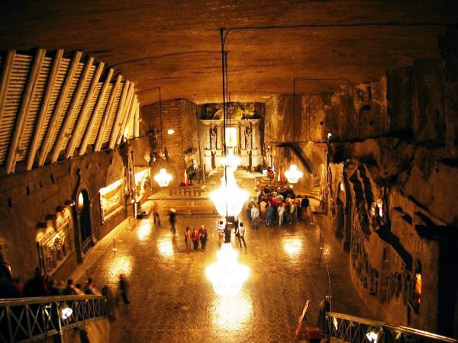 Chapel of St. Kinga, deep within the Wieliczka salt mine.