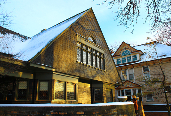 The steep roofs of this style are good for shedding snow: Frank Lloyd Wright's home designed in Arts and Crafts style