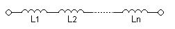 'n Diagram van veelvuldige induktors in serie gekoppel.