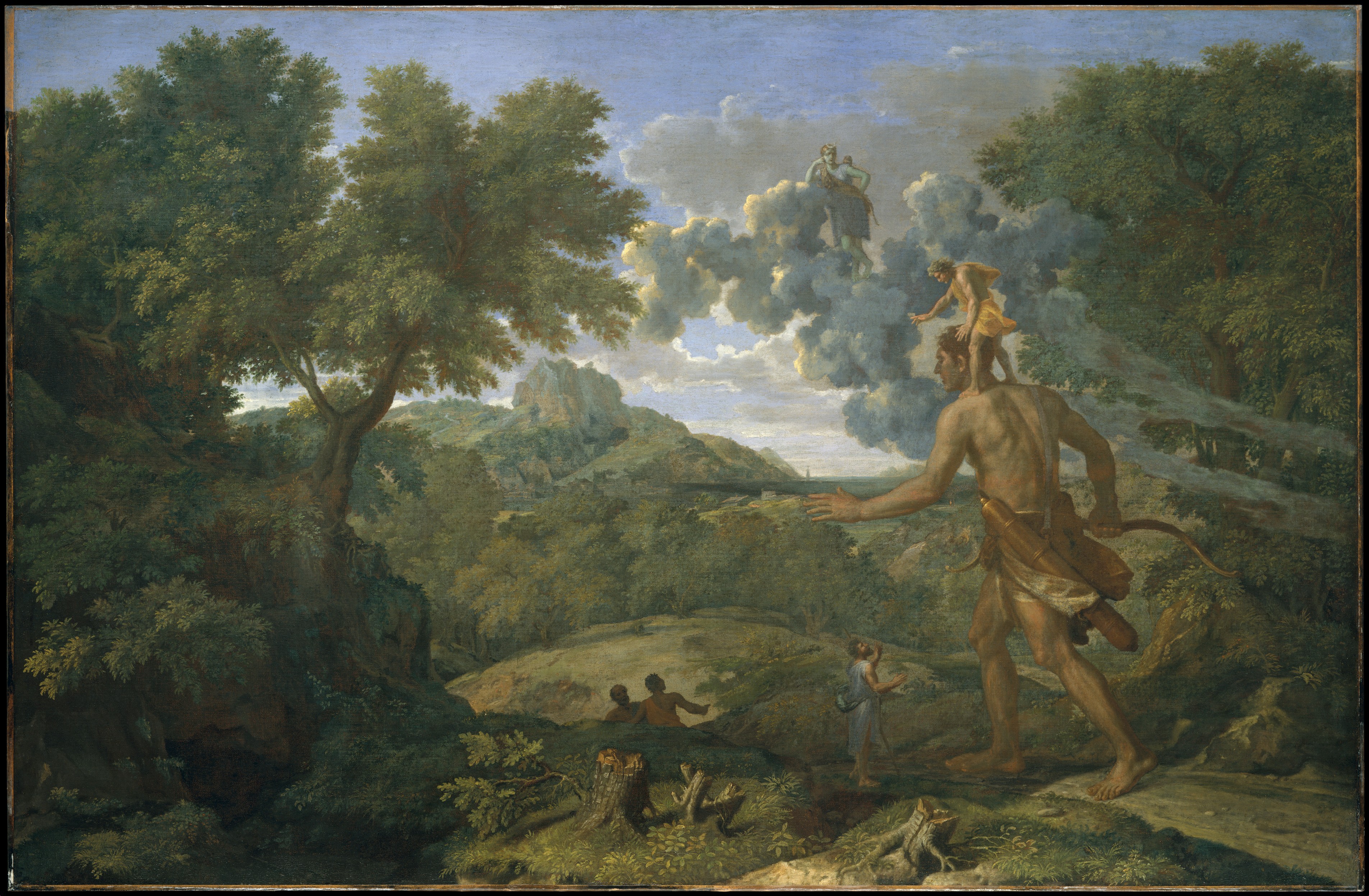 Image of Cedalion standing on the shoulders of Orion, Nicolas Poussin's Blind Orion Searching for the Rising Sun