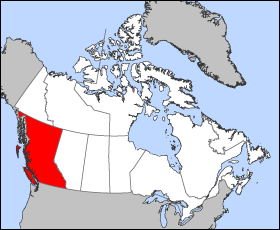 Map of Canada with British Columbia highlighted