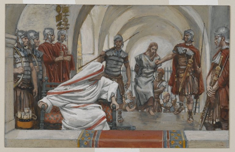 http://commons.wikimedia.org/wiki/File%3ABrooklyn_Museum_-_Jesus_Led_from_Herod_to_Pilate_(J%C3%A9sus_emmen%C3%A9_de_H%C3%A9rode_%C3%A0_Pilate)_-_James_Tissot.jpg