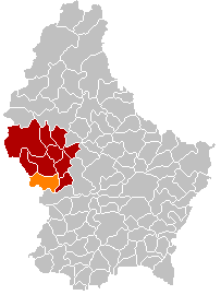 Kommunens läge i Luxemburg (markerad i orange), med kantonen Redange färgad i rött