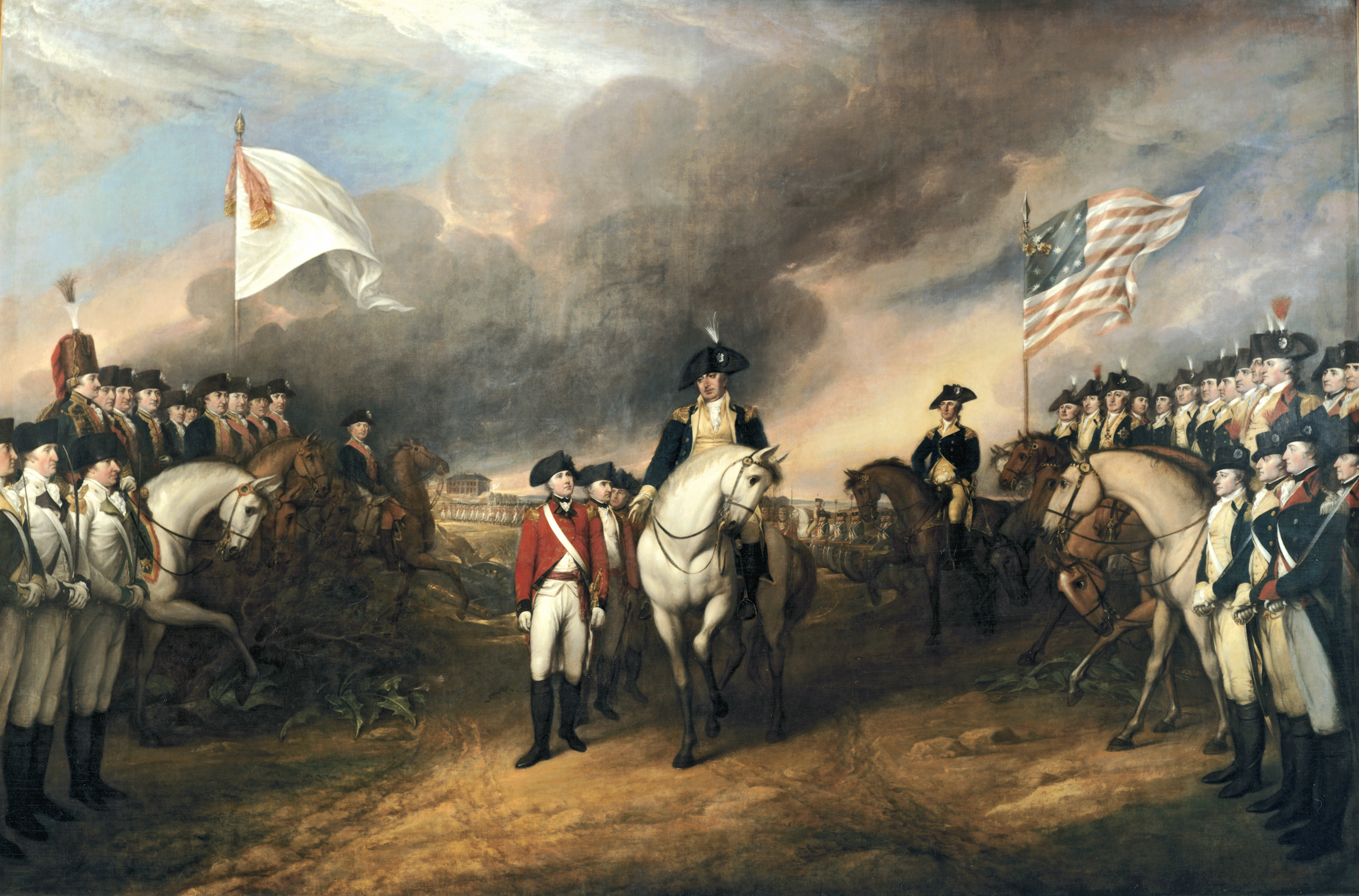 The capitulation  of British troops at Yorktown.