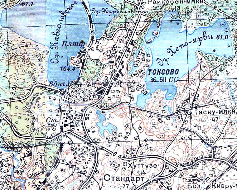 Село Токсово на карте 1939 года