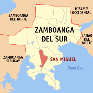 Mapa sa Zamboanga del Sur nga nagpakita kon asa nahimutang ang San Miguel