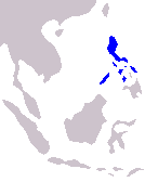 Área de distribución do crocodilo de Filipinas en azul