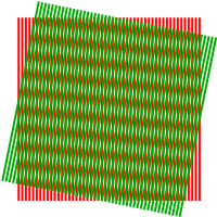 Moirépatroon met rode en groene lijnen
