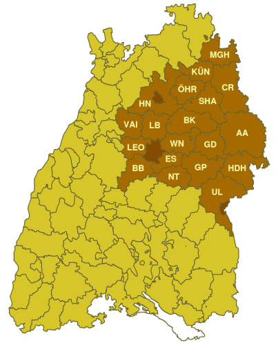 Karte des Regierungsbezirks Nordwürttemberg