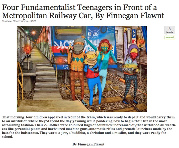 Four Fundamentalist Teenagers in Front of a Metropolitan Railway Car, By Finnegan Flawnt Metazen