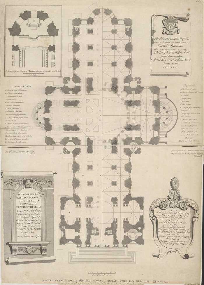 Plano de San Pablo de Londres, de Christopher Wren